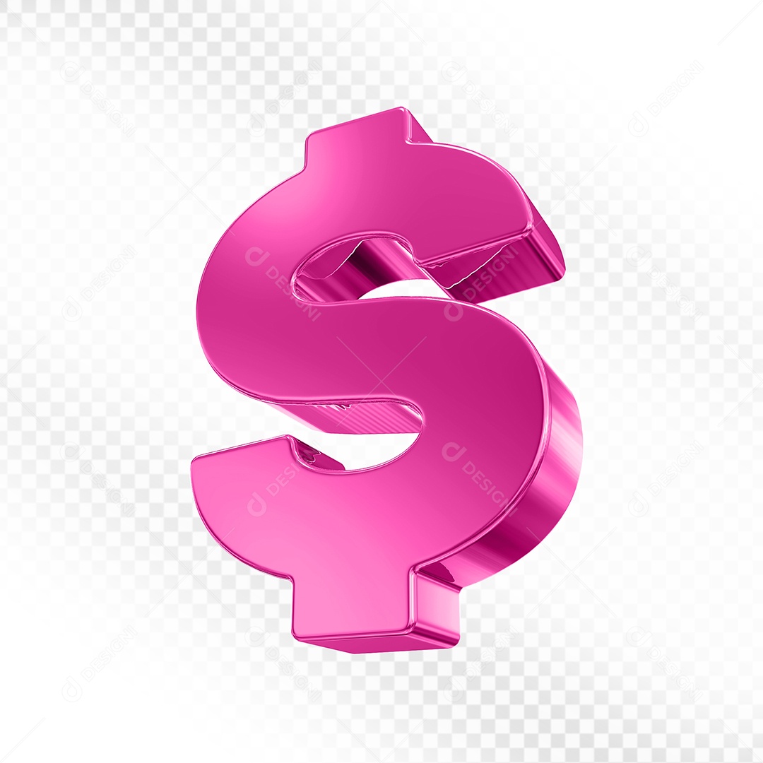 Cifrão Rosa Elemento 3D para Composição PSD