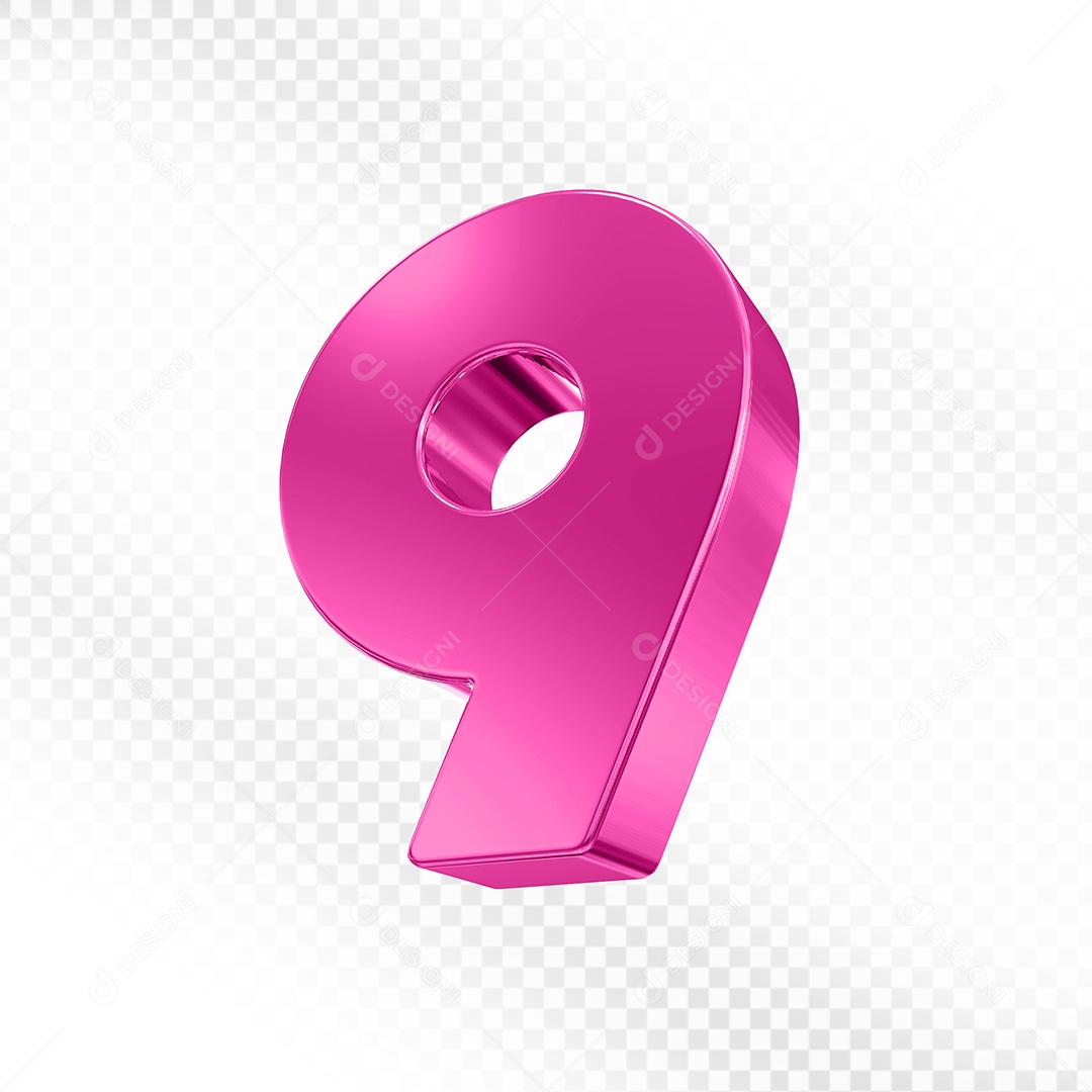 Elemento 3D Número 9 Rosa para Composição PSD