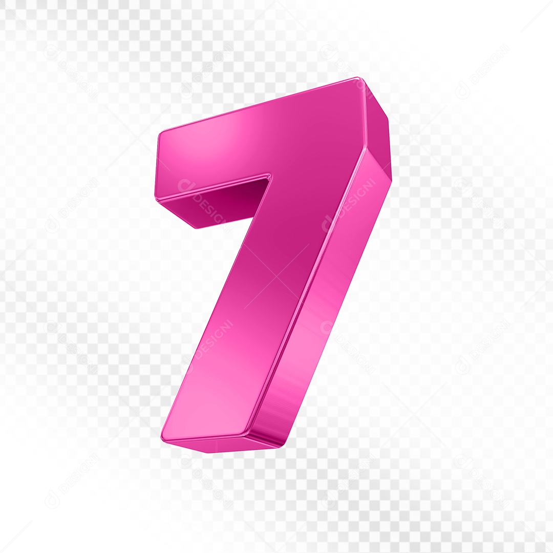 Elemento 3D Número 7 Rosa para Composição PSD