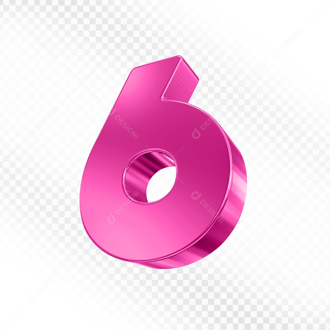 Elemento 3D Número 6 Rosa para Composição PSD