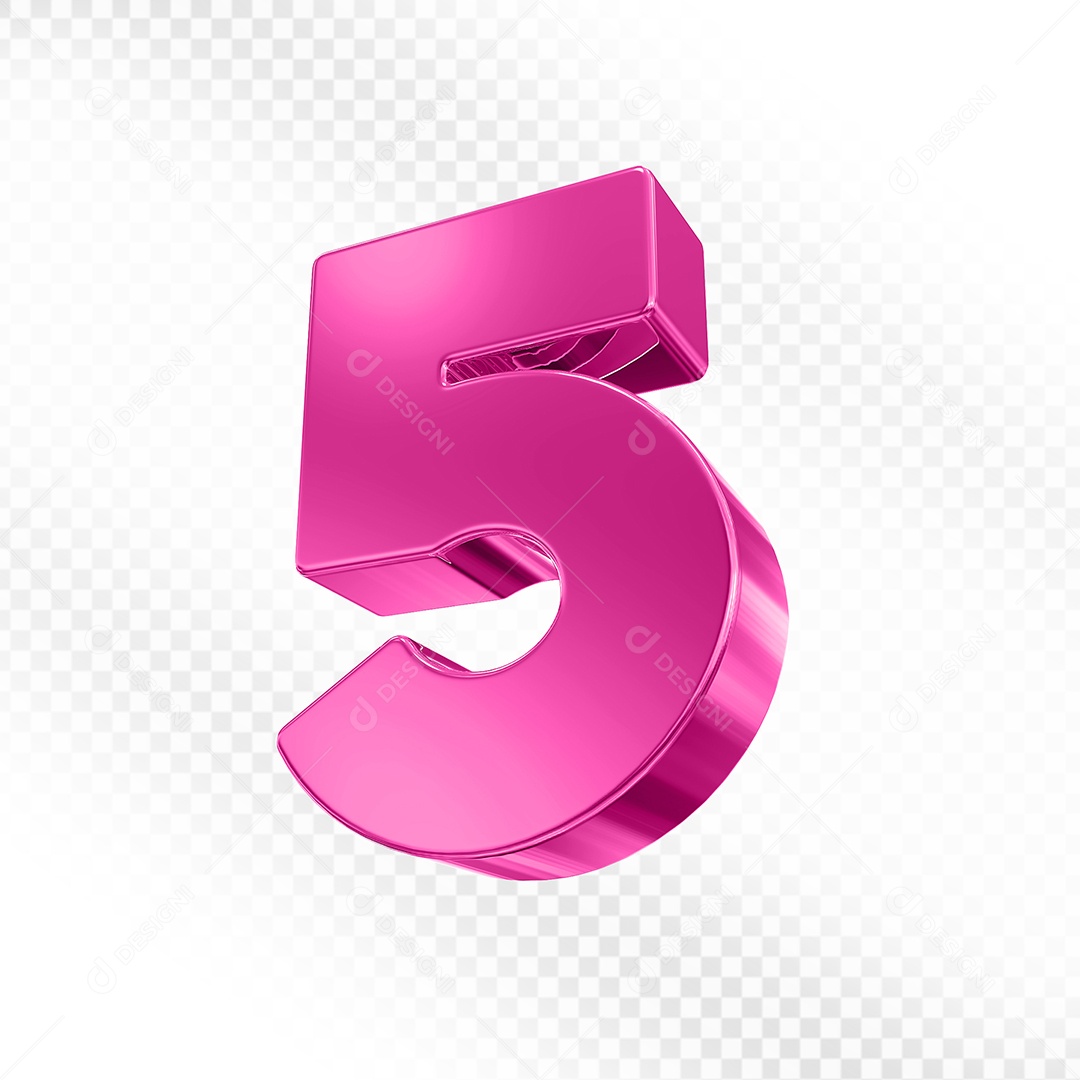 Elemento 3D Número 5 Rosa para Composição PSD