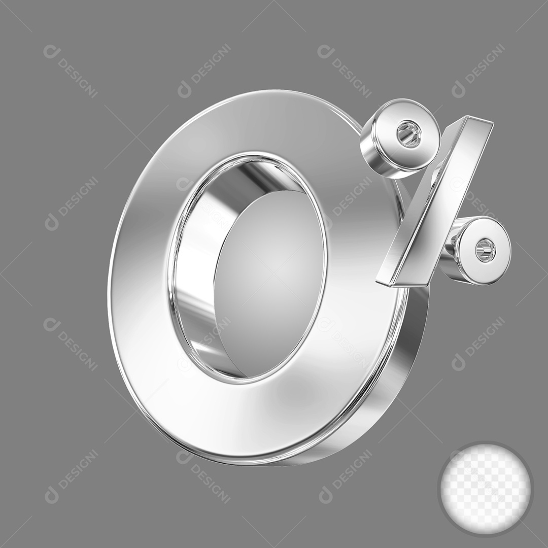 Elemento 3D Número 0% Prata para Composição PSD