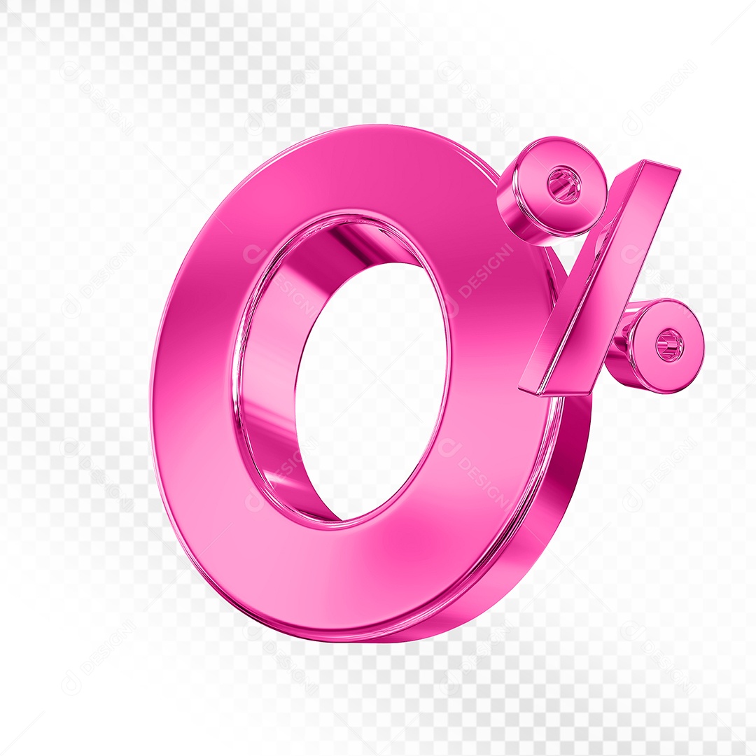 Elemento 3D Número 0% Rosa para Composição PSD