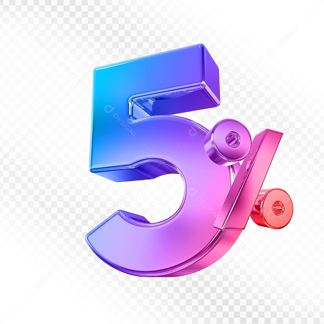 Elemento 3D Número 5% Colorido para Composição PSD