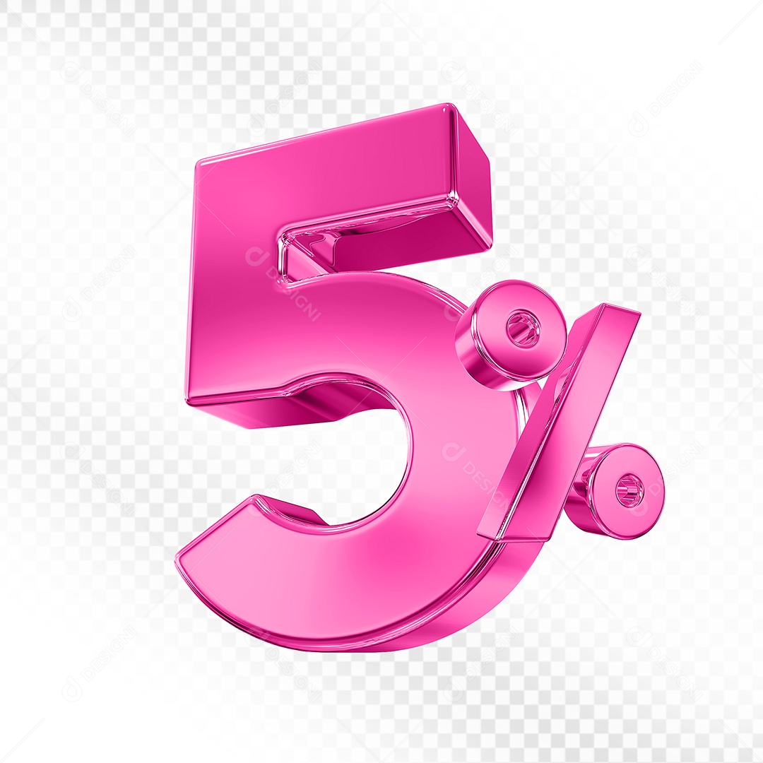 Elemento 3D Número 5% Rosa para Composição PSD