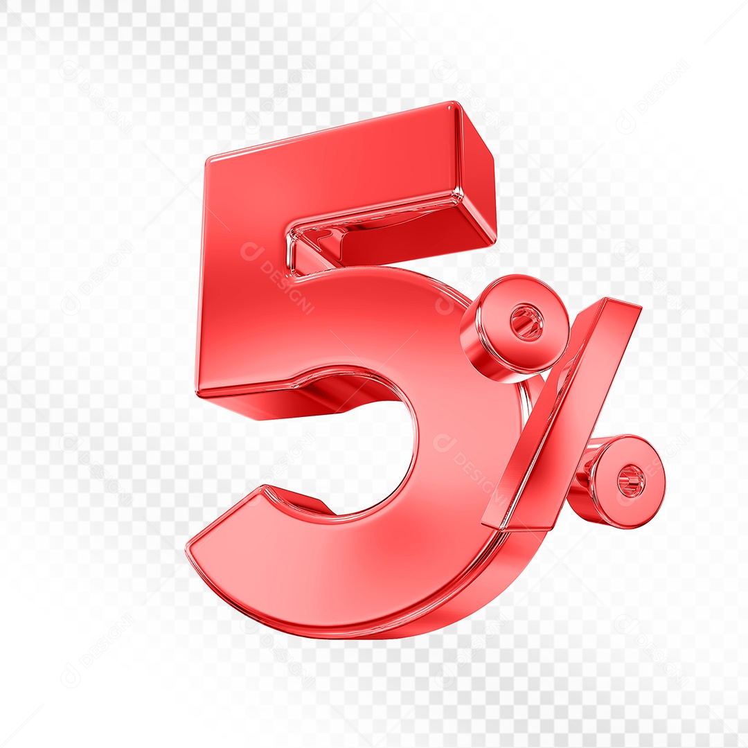 Elemento 3D Número 5% Vermelho para Composição PSD