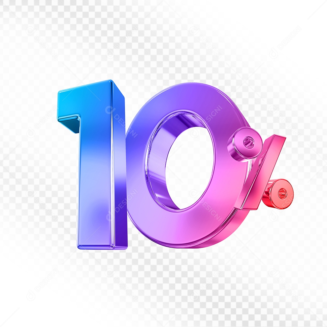 Elemento 3D Número 10% Colorido para Composição PSD
