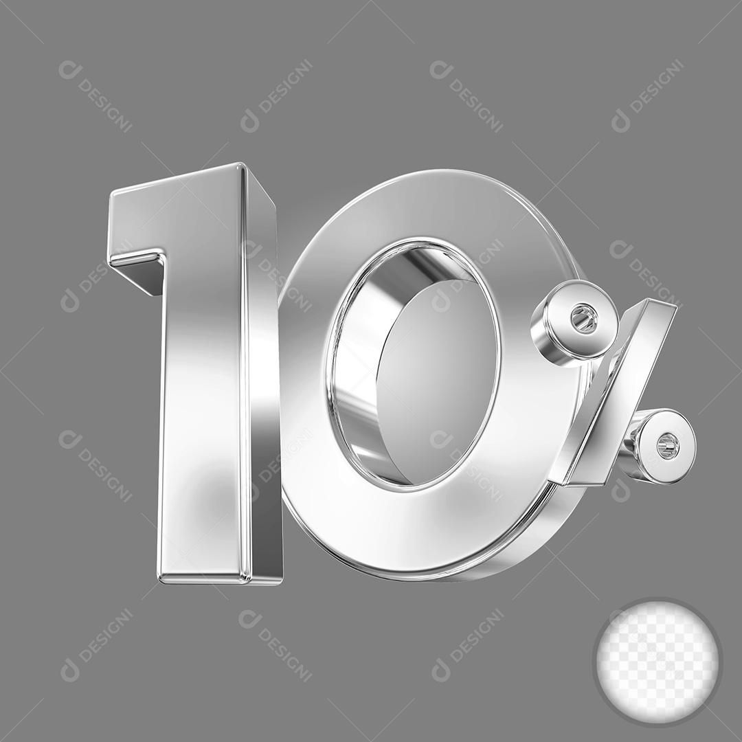 Elemento 3D Número 10% Prata para Composição PSD