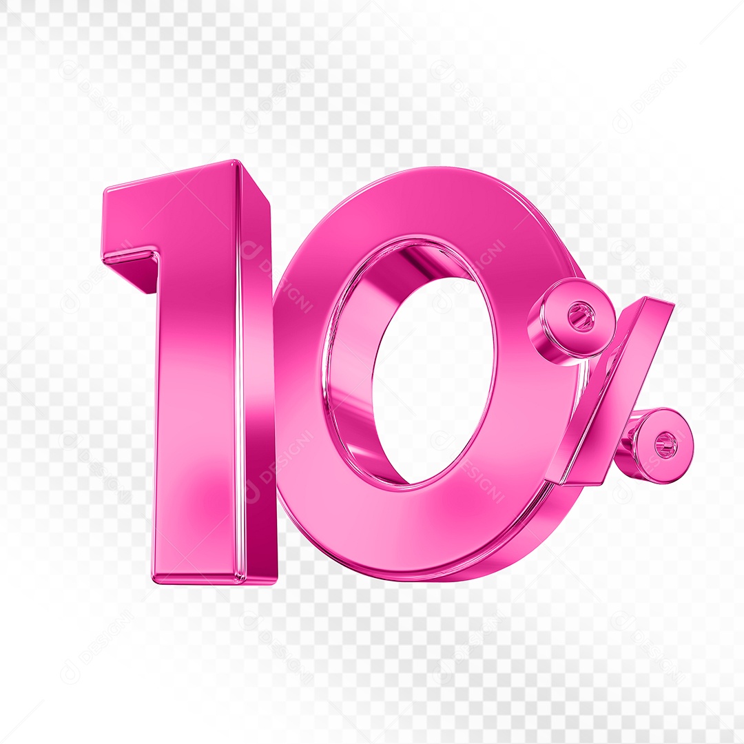 Elemento 3D Número 10% Rosa para Composição PSD