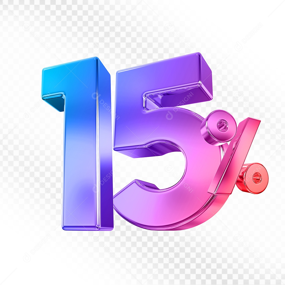 Elemento 3D Número 15% Colorido para Composição PSD