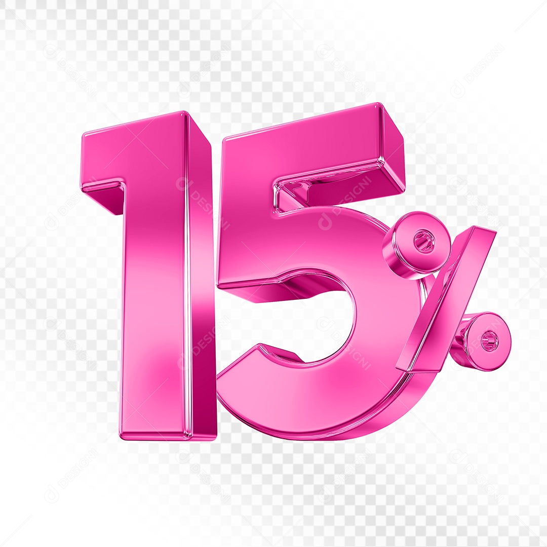 Elemento 3D Número 15% Rosa para Composição PSD