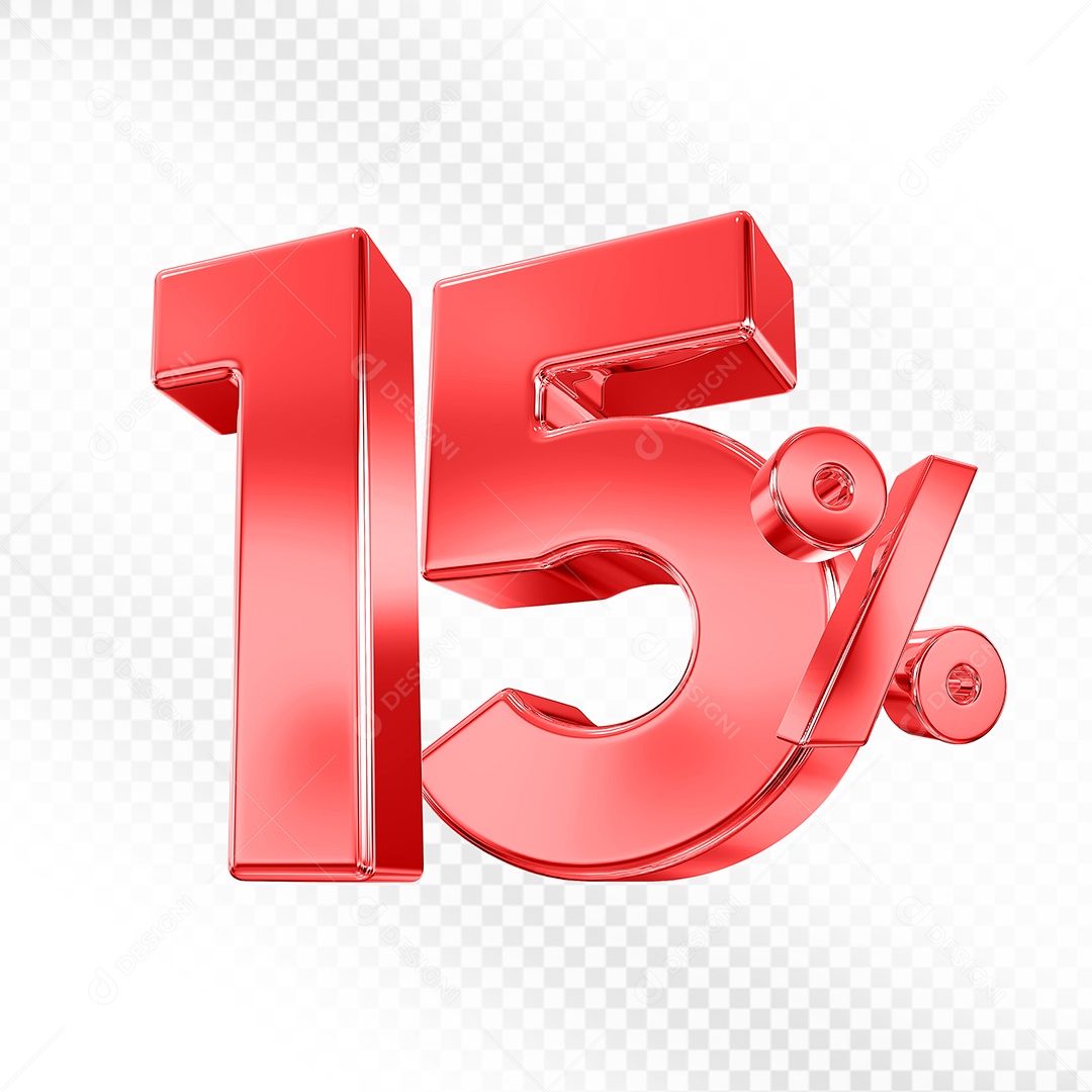 Elemento 3D Número 15% Vermelho para Composição PSD