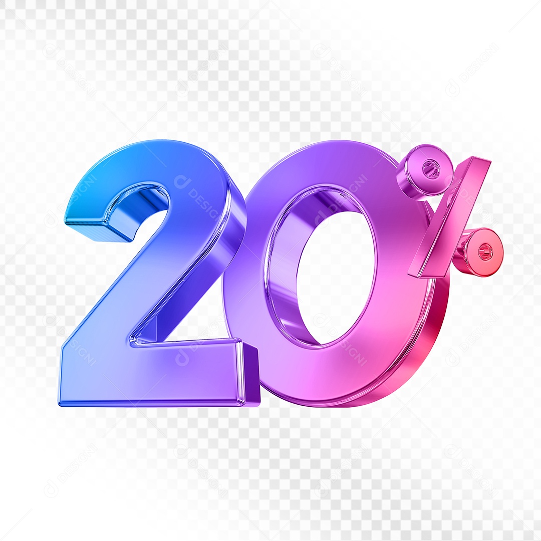 Elemento 3D Número 20% Colorido para Composição PSD
