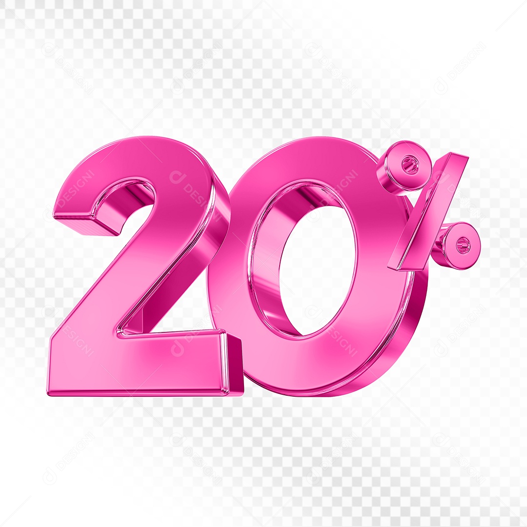Elemento 3D Número 20% Rosa para Composição PSD