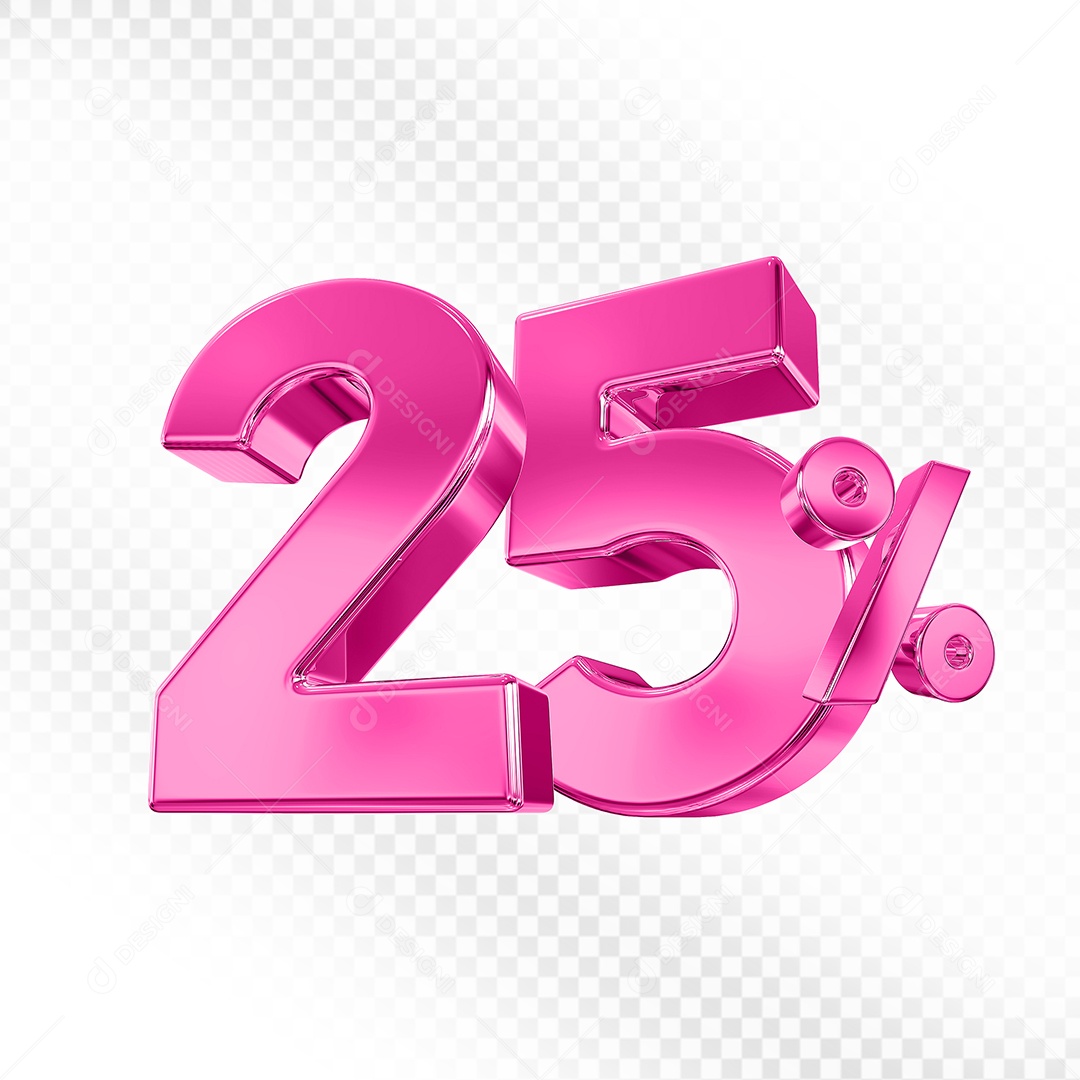 Elemento 3D Número 25% Rosa para Composição PSD