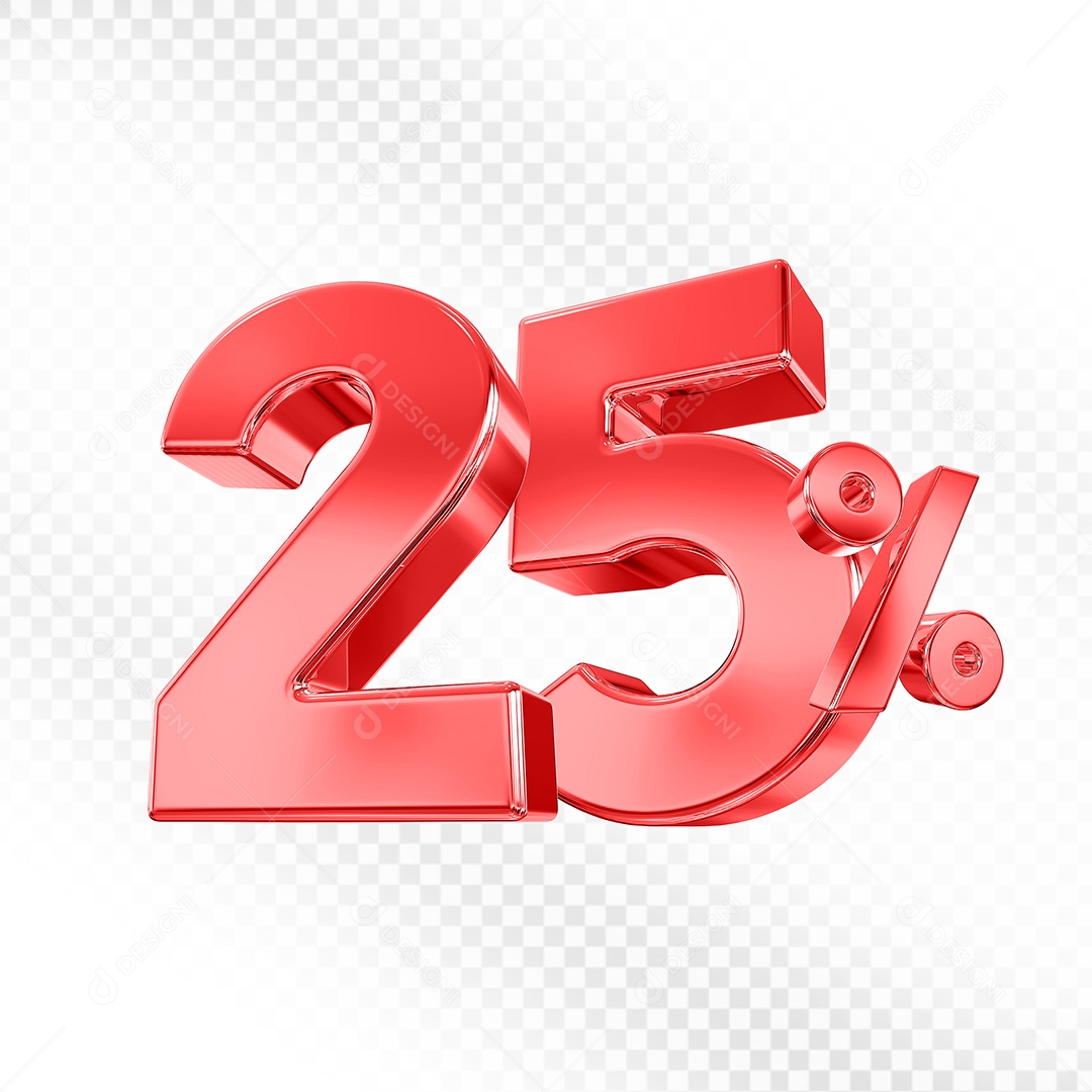 Elemento 3D Número 25% Vermelho para Composição PSD