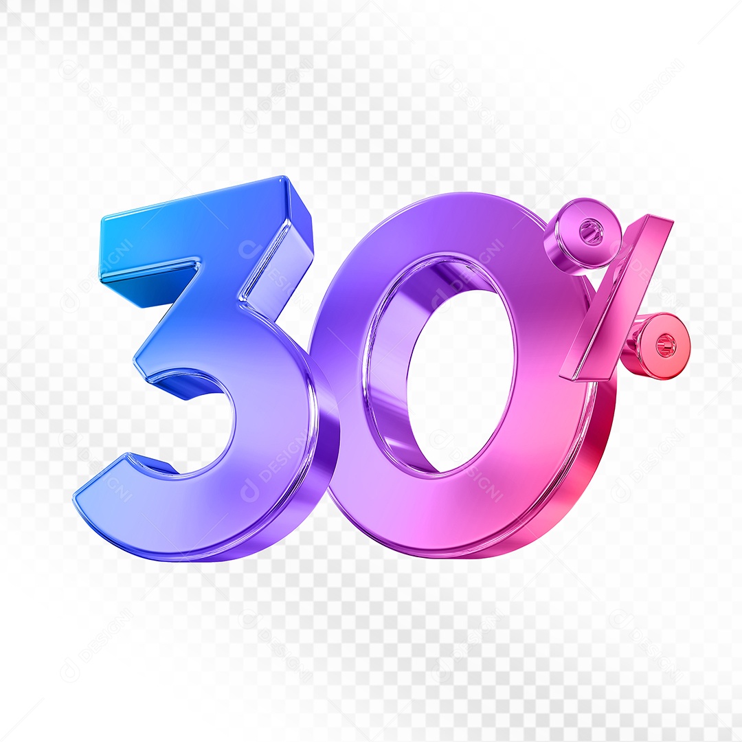 Elemento 3D Número 30% Colorido para Composição PSD
