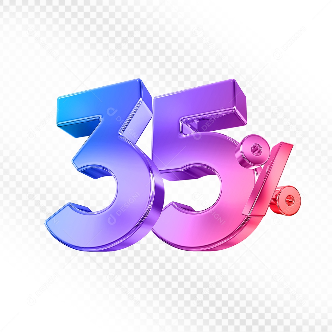 Elemento 3D Número 35% Colorido para Composição PSD