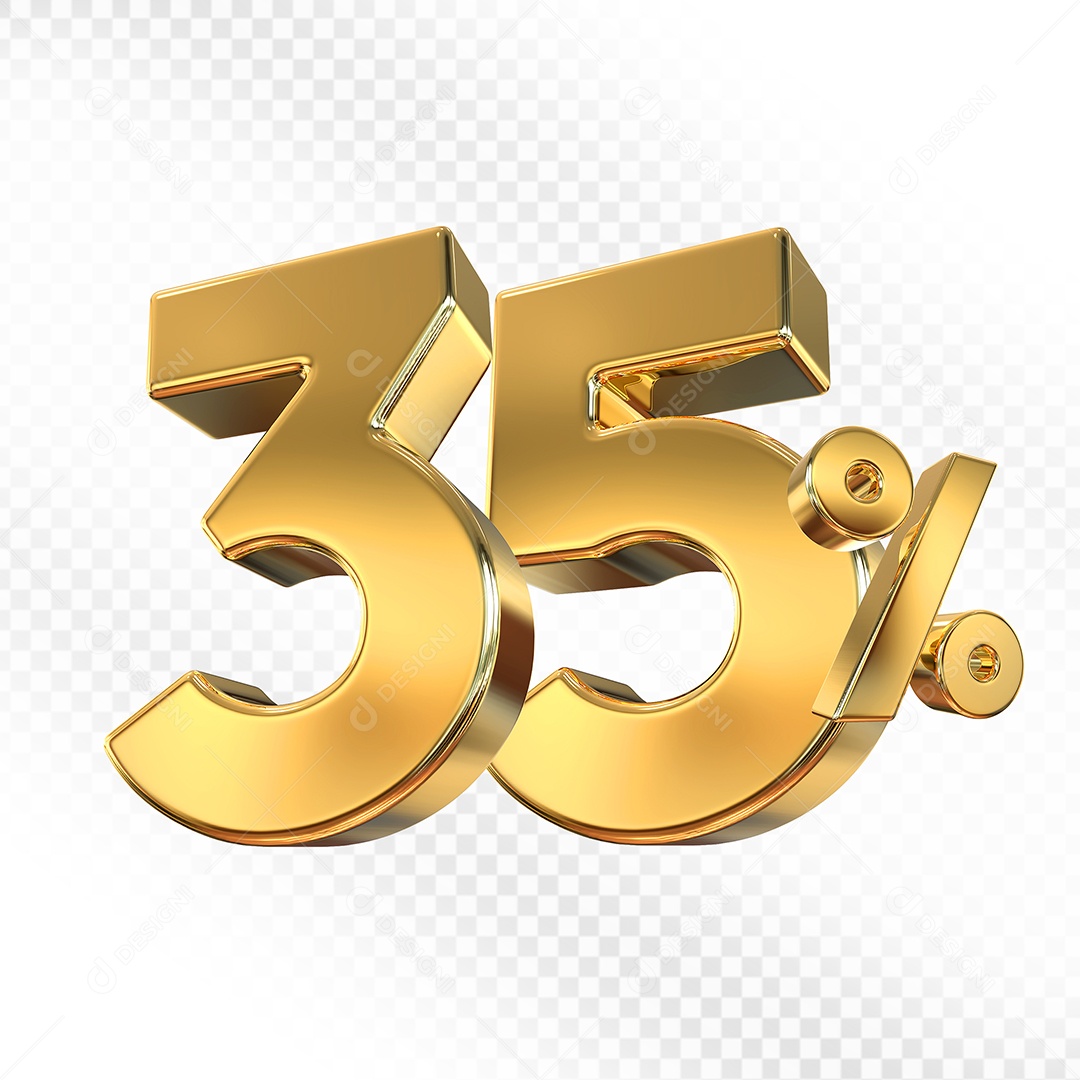 Elemento 3D Número 35% Dourado para Composição PSD