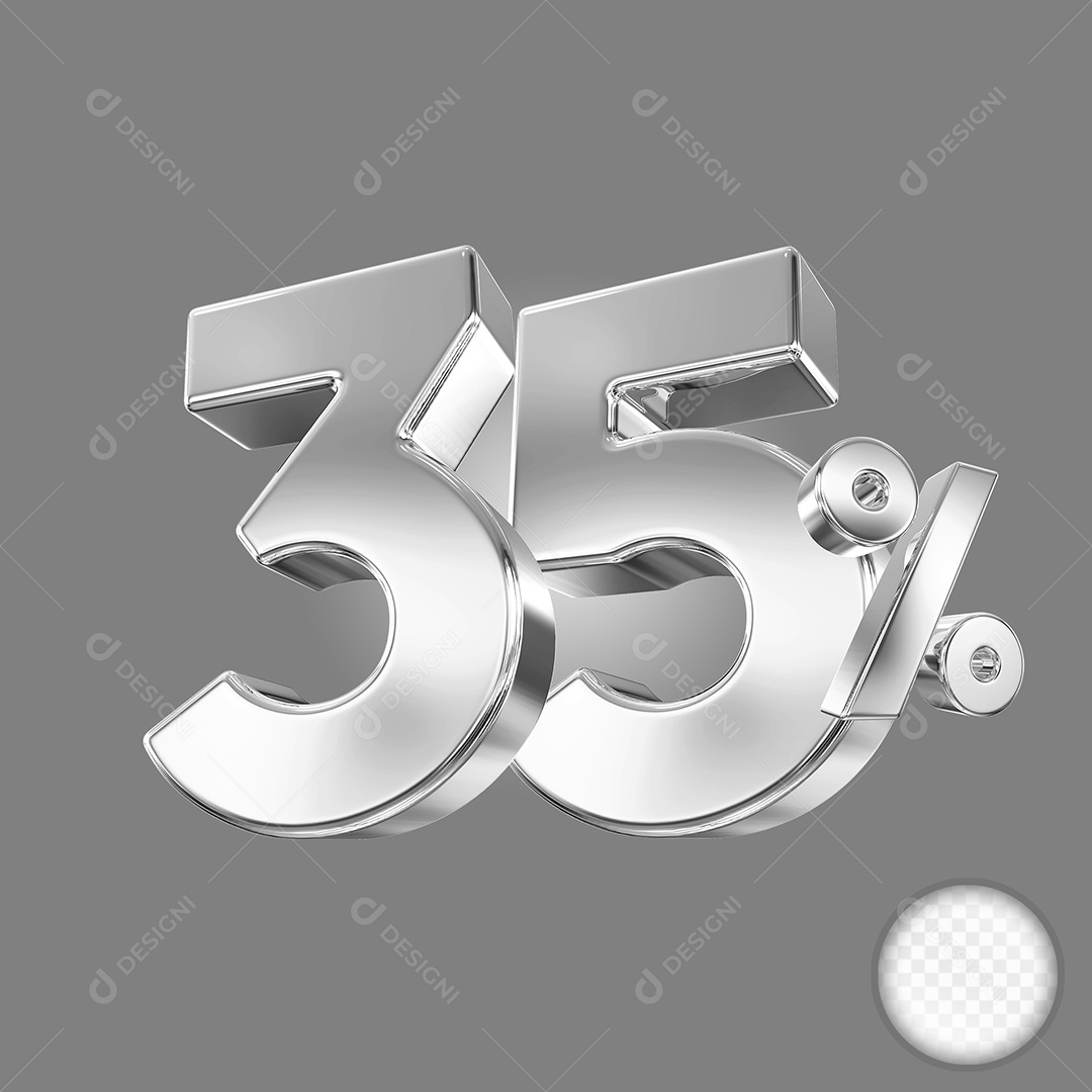 Elemento 3D Número 35% Prata para Composição PSD