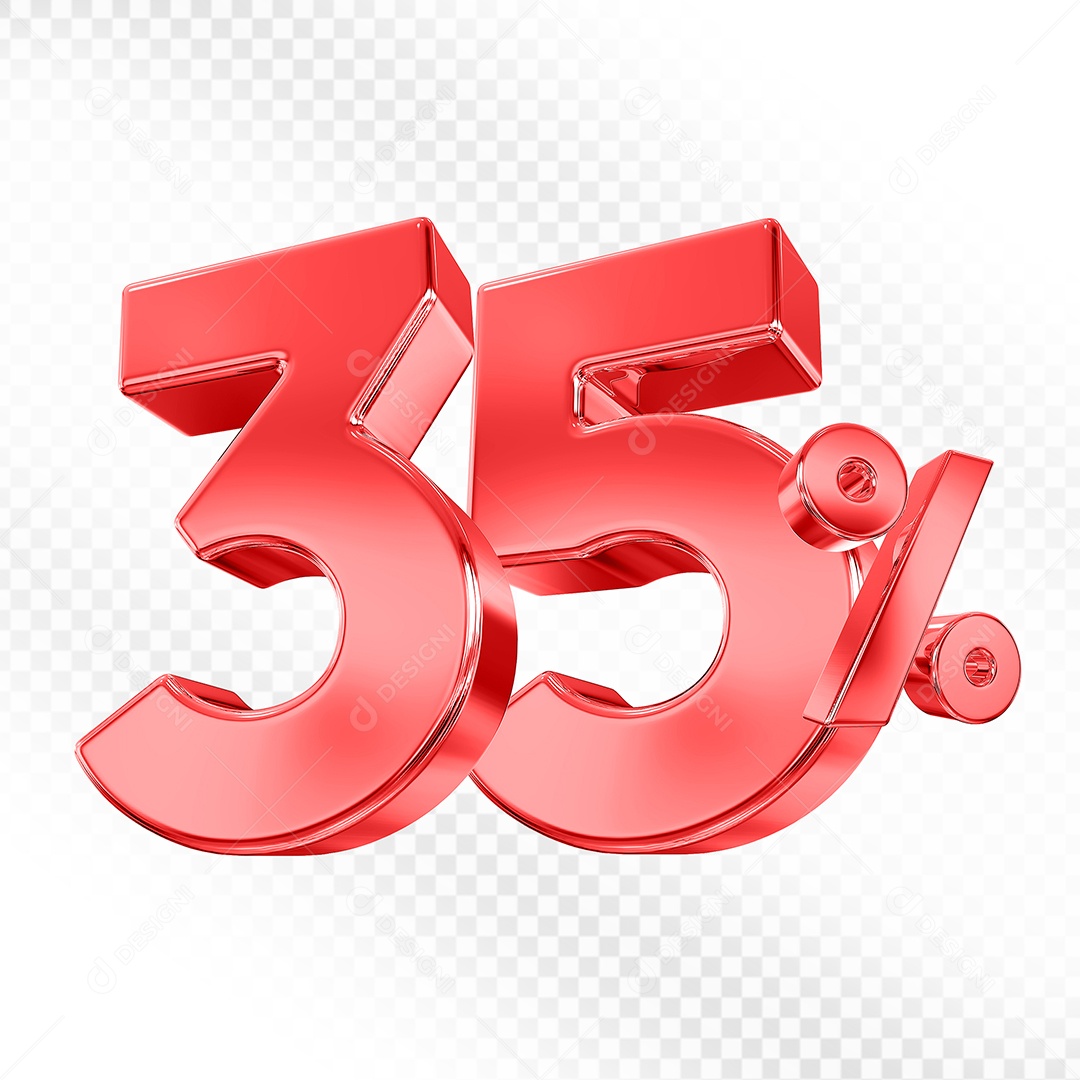 Elemento 3D Número 35% Vermelho para Composição PSD