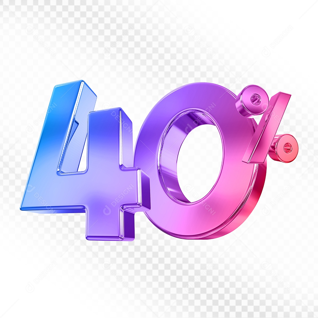 Elemento 3D Número 40% Colorido para Composição PSD