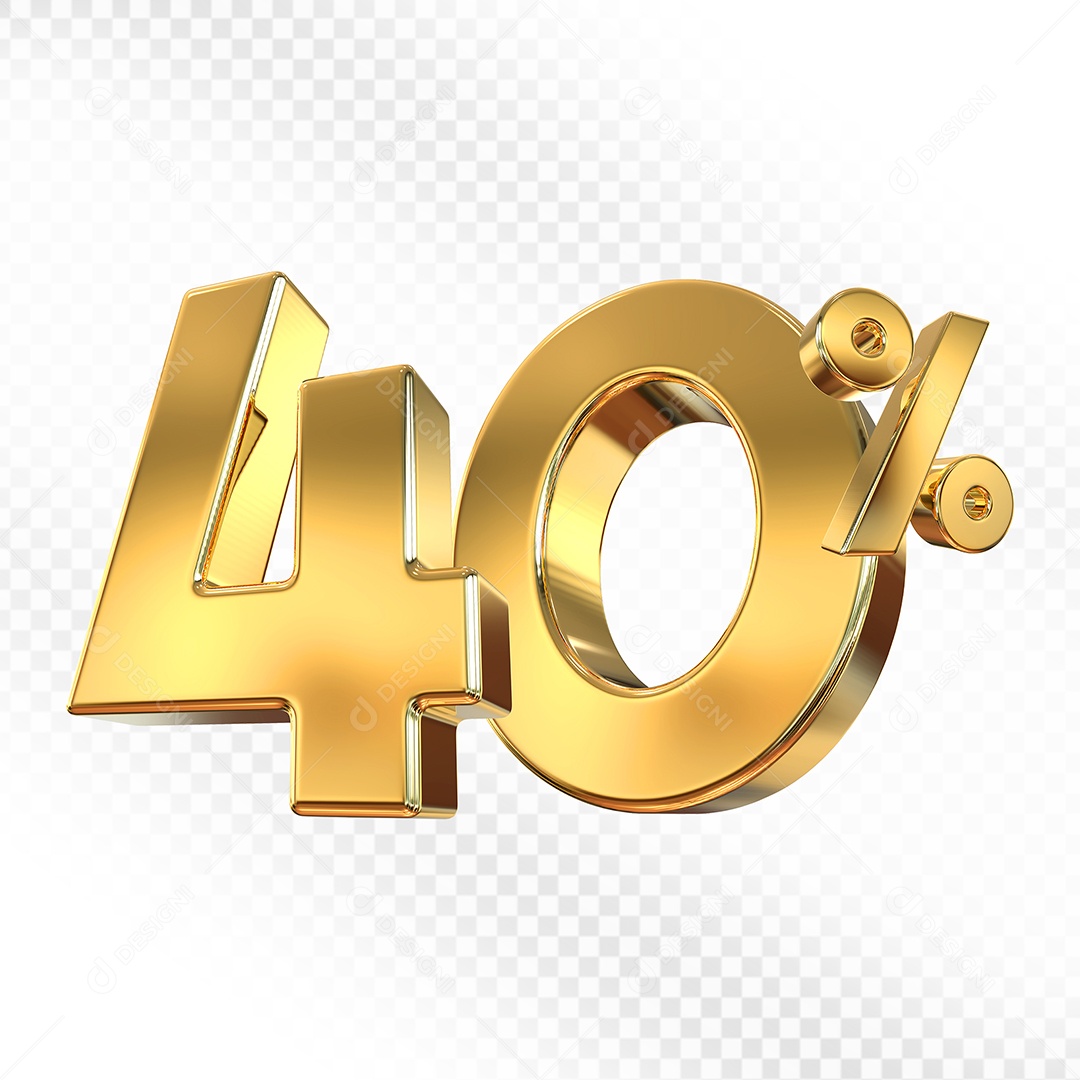 Elemento 3D Número 40% Dourado para Composição PSD