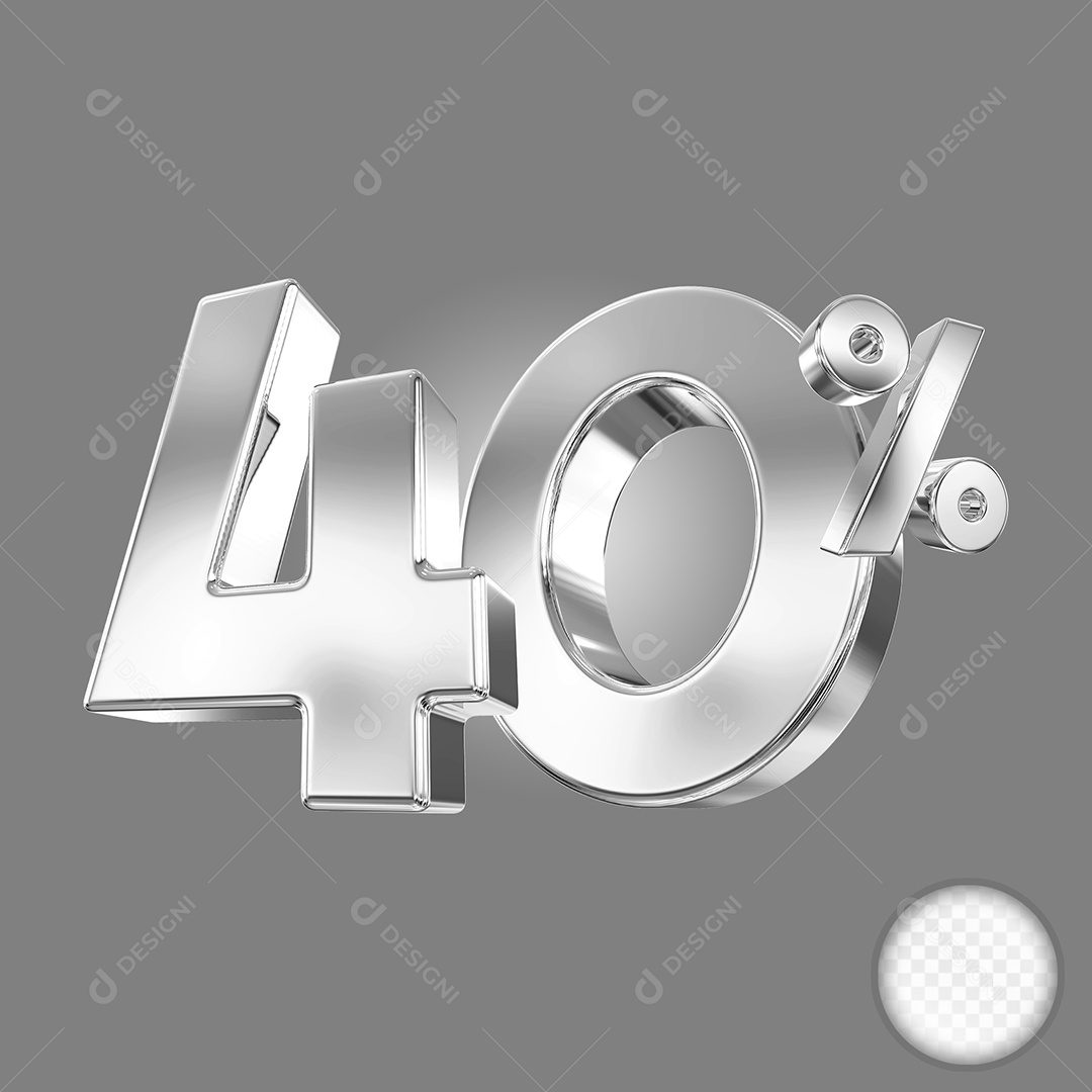 Elemento 3D Número 40% Prata para Composição PSD