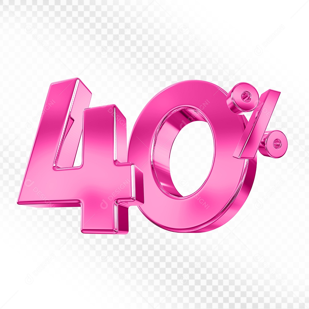 Elemento 3D Número 40% Rosa para Composição PSD
