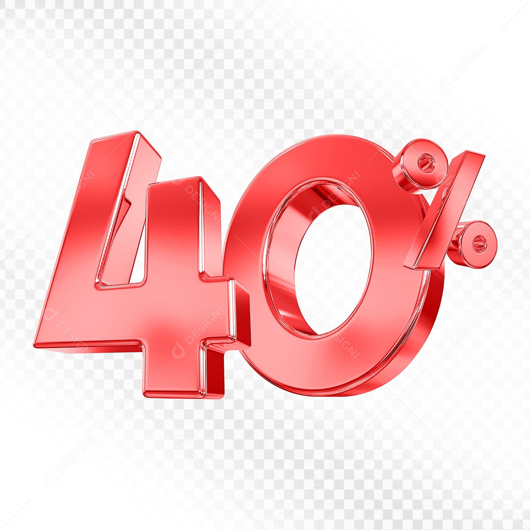 Elemento 3D Número 40% Vermelho para Composição PSD