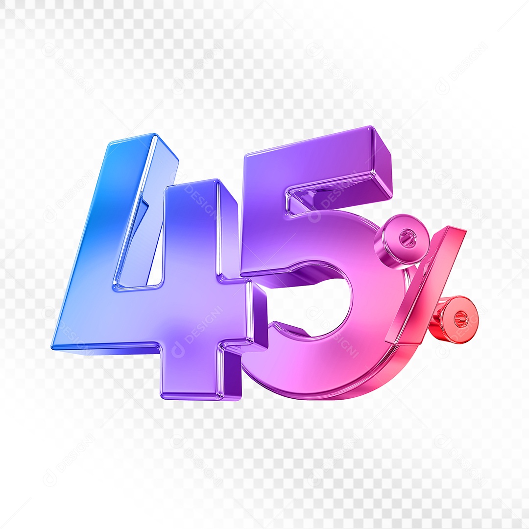 Elemento 3D Número 45% Colorido para Composição PSD