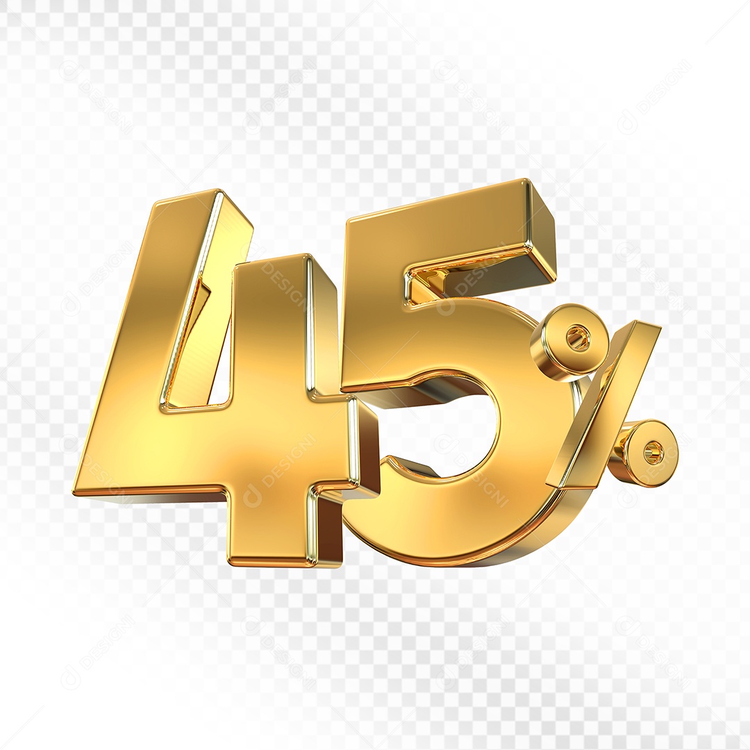 Elemento 3D Número 45% Dourado para Composição PSD