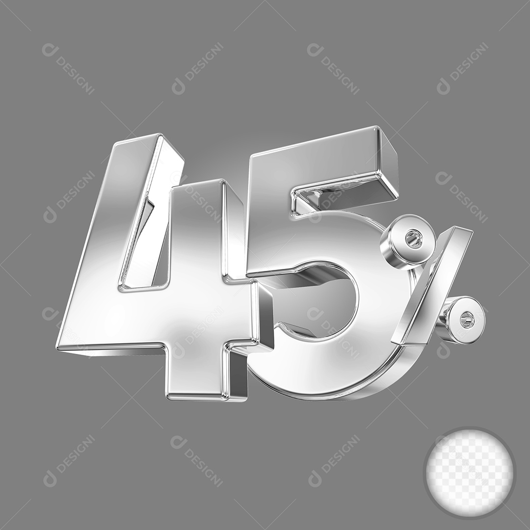 Elemento 3D Número 45% Prata para Composição PSD