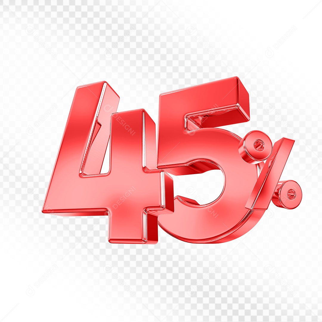 Elemento 3D Número 45% Vermelho para Composição PSD
