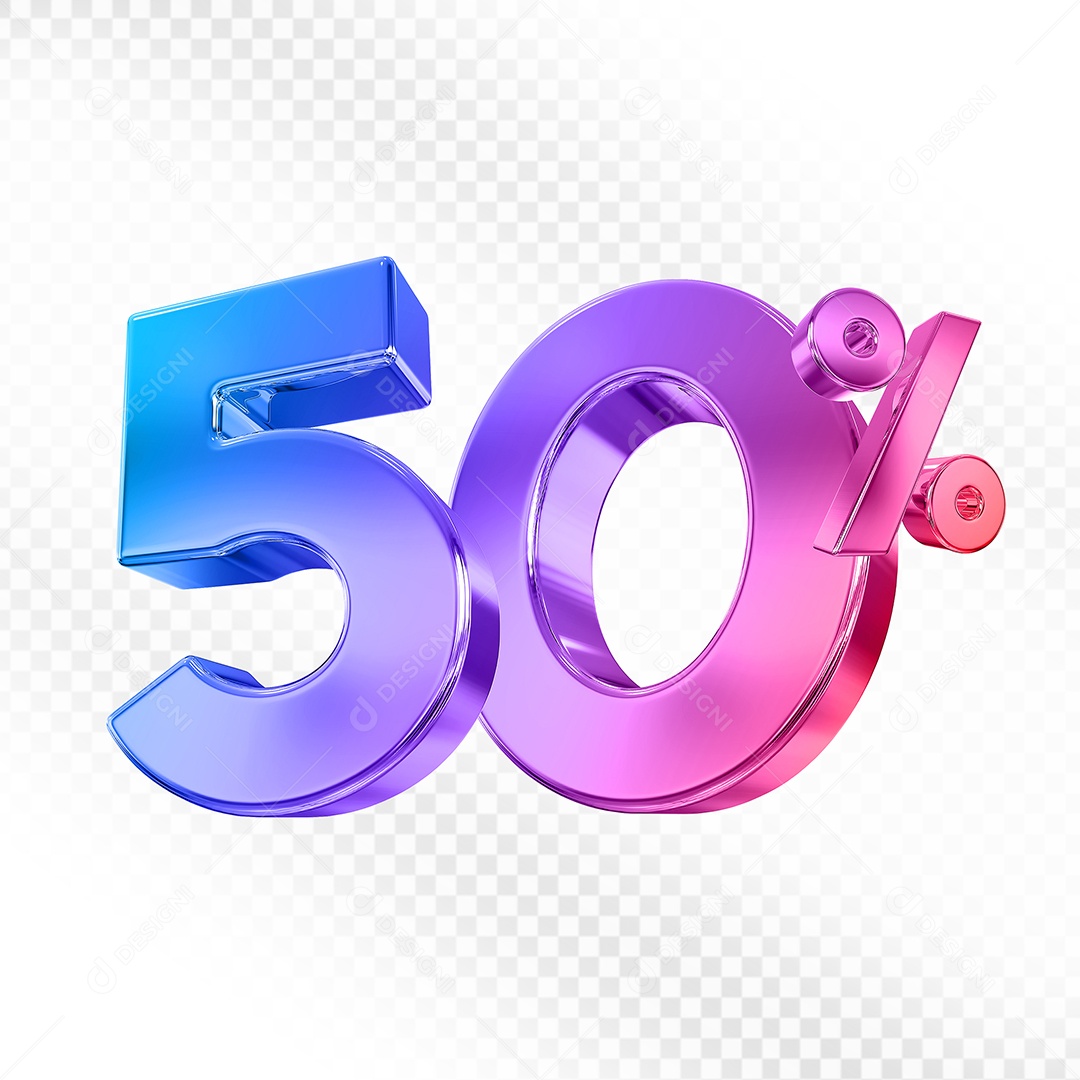Elemento 3D Número 50% Colorido para Composição PSD