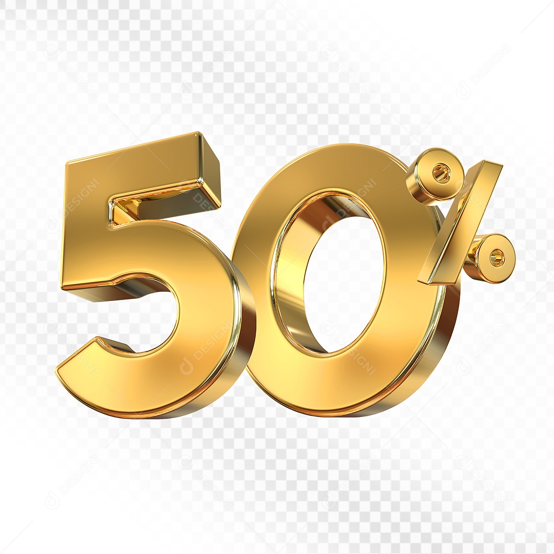 Elemento 3D Número 50% Dourado para Composição PSD