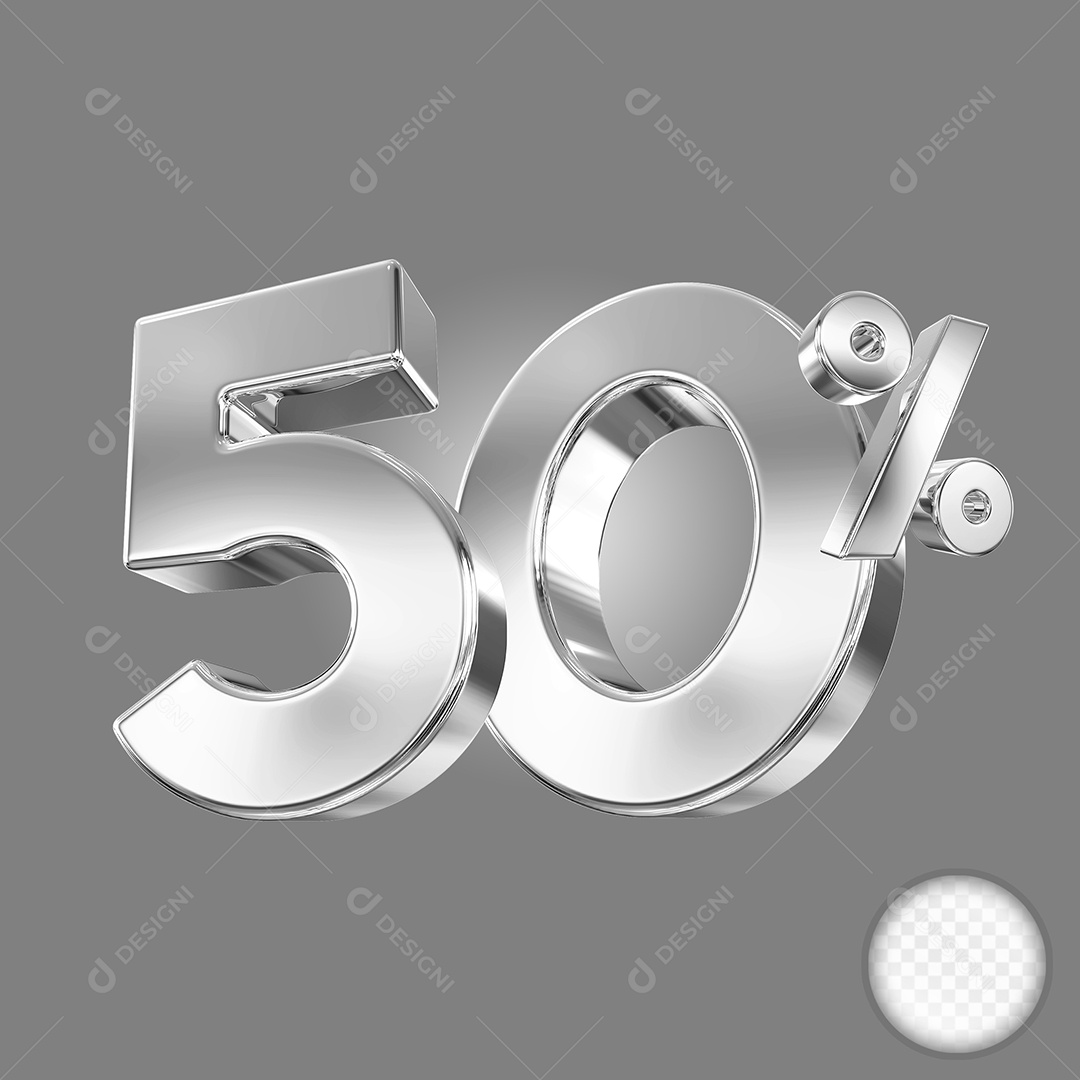 Elemento 3D Número 50% Prata para Composição PSD