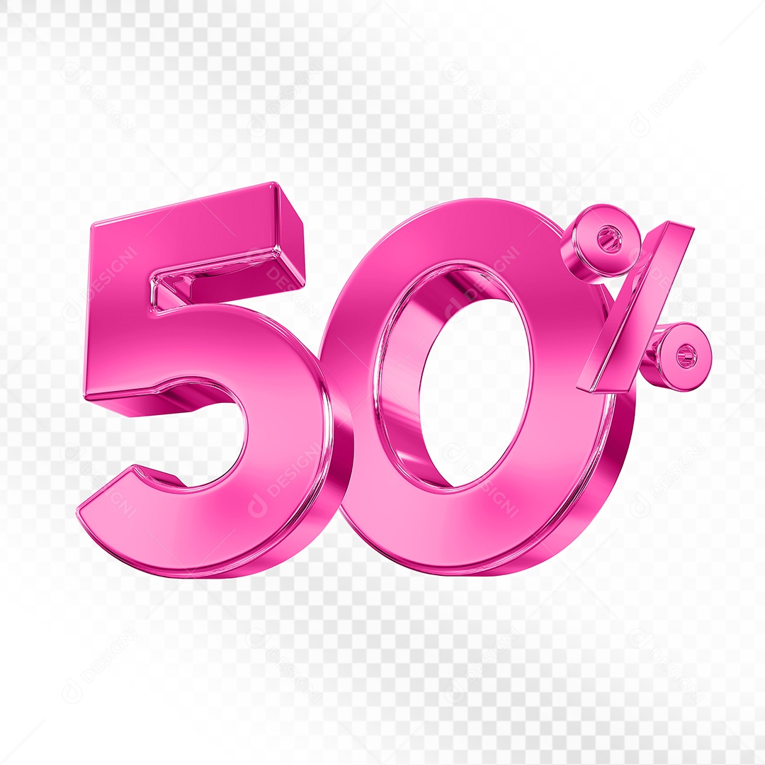 Elemento 3D Número 50% Rosa para Composição PSD