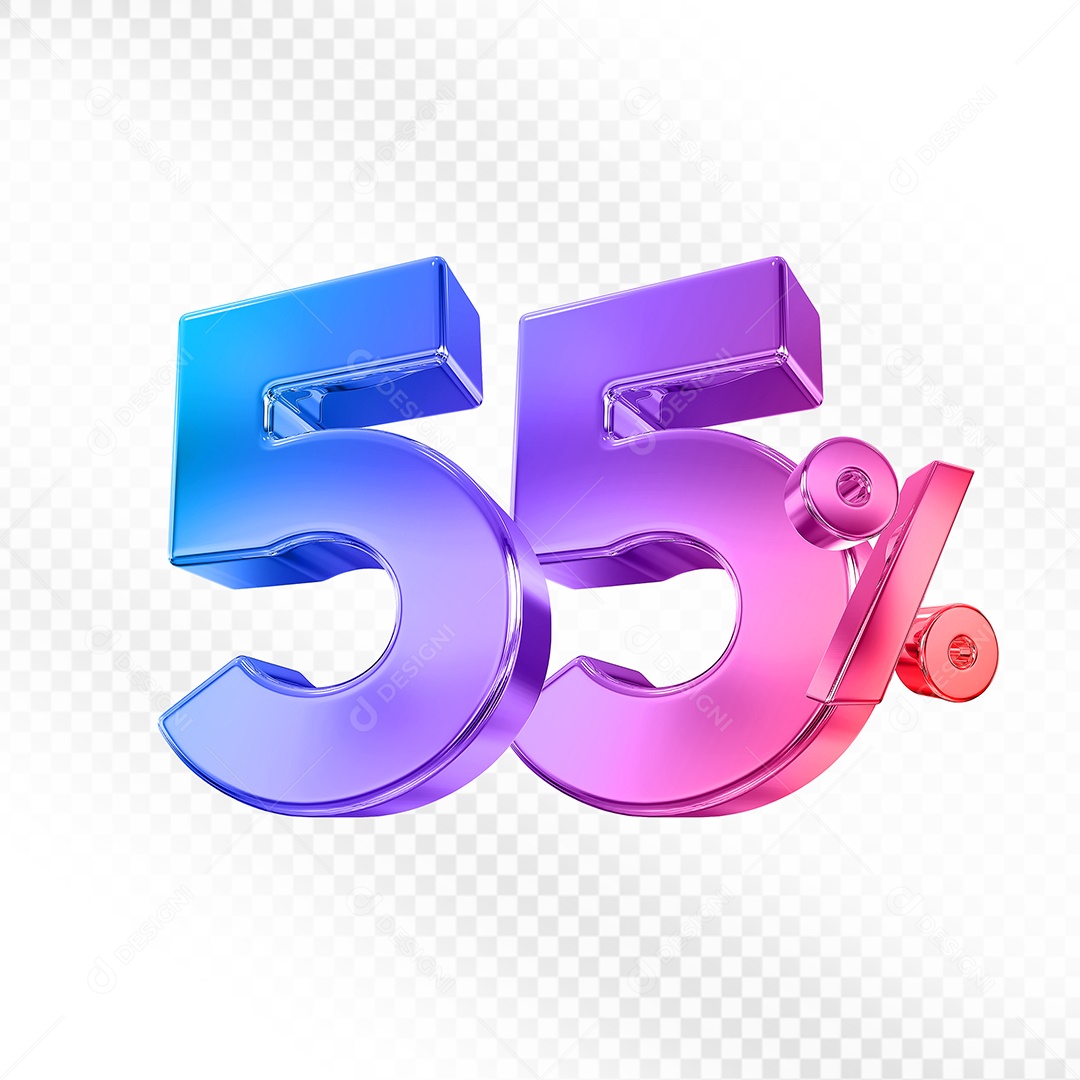 Elemento 3D Número 55% Colorido para Composição PSD