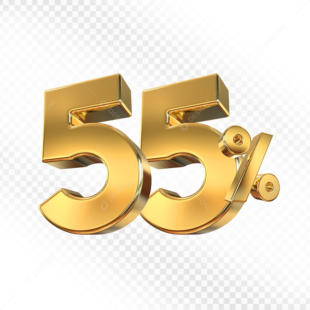 Elemento 3D Número 55% Dourado para Composição PSD