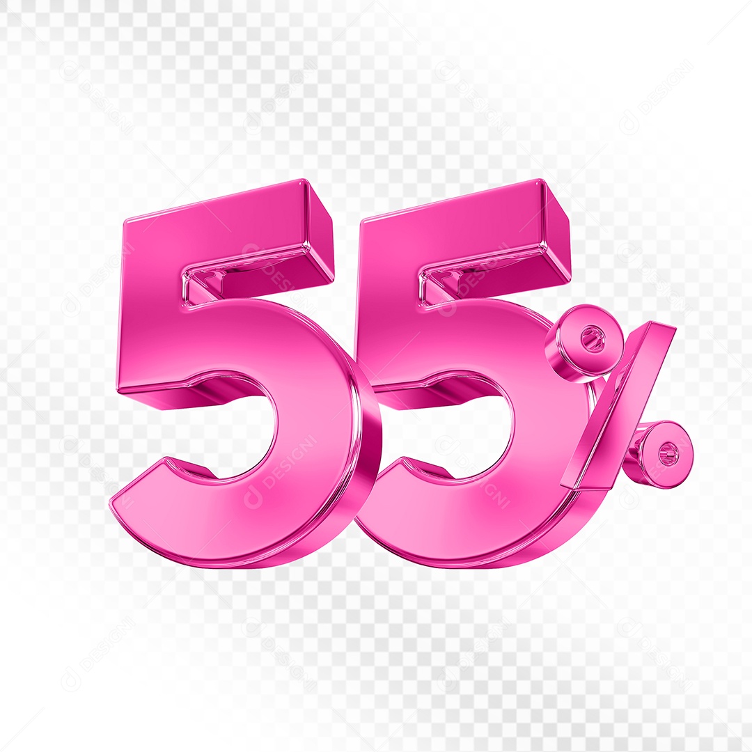 Elemento 3D Número 55% Rosa para Composição PSD