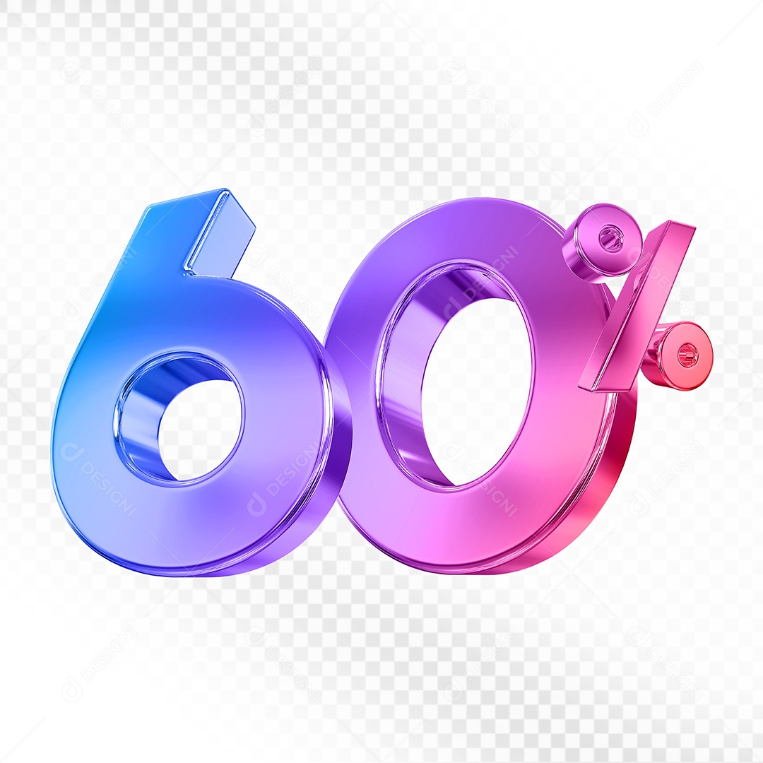 Elemento 3D Número 60% Colorido para Composição PSD