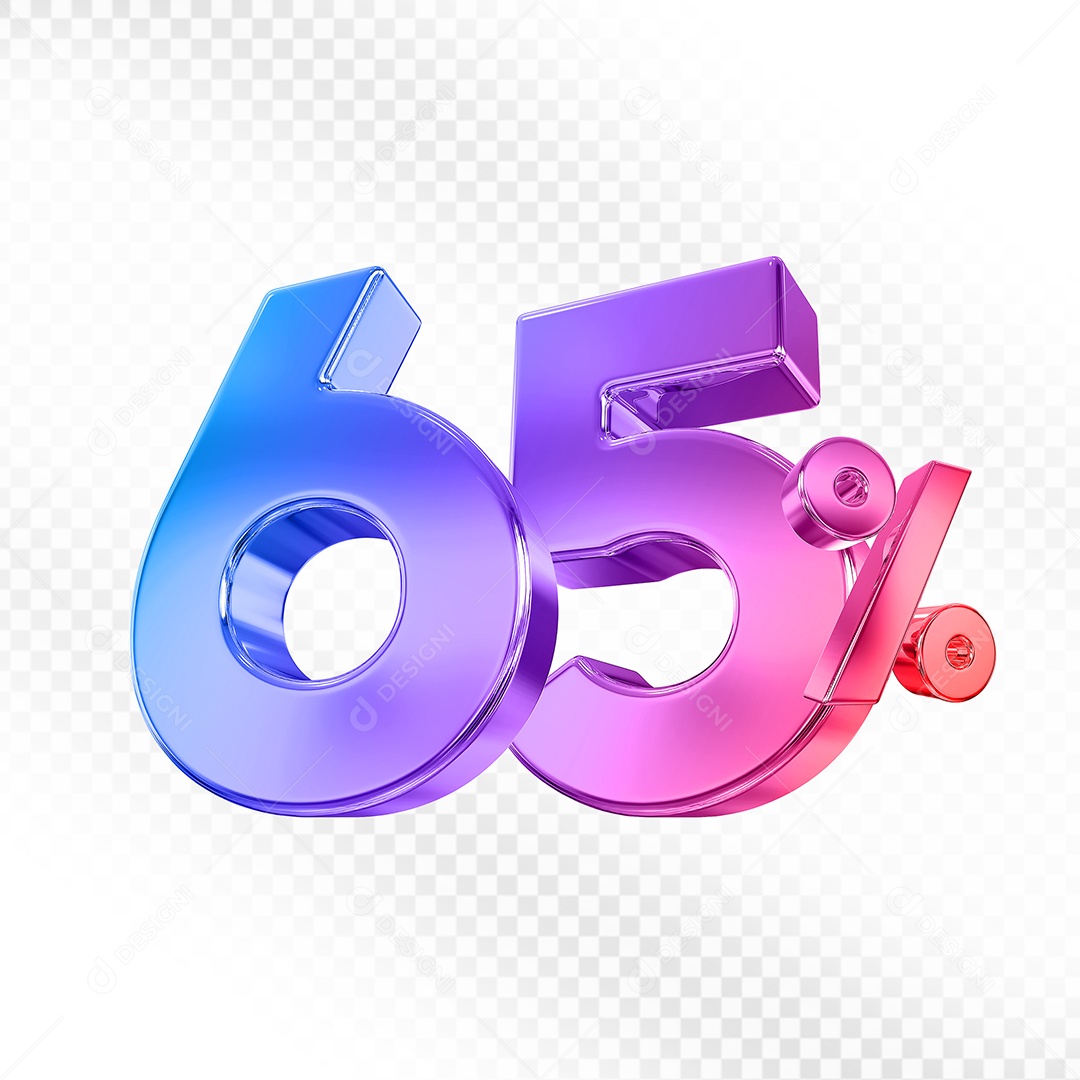 Elemento 3D Número 65% Colorido para Composição PSD