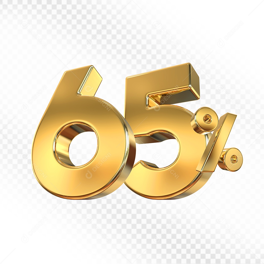 Elemento 3D Número 65% Dourado para Composição PSD