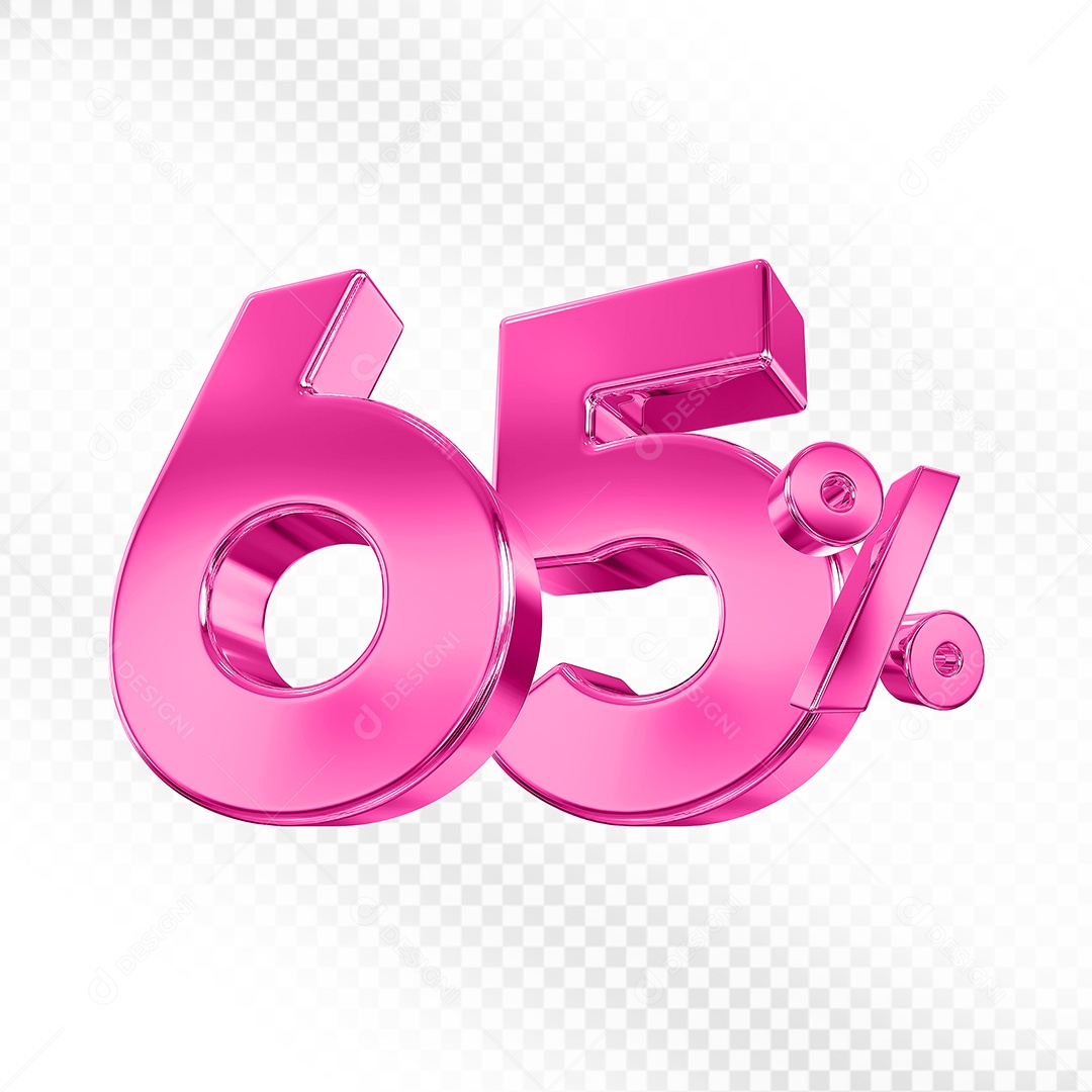 Elemento 3D Número 65% Rosa para Composição PSD