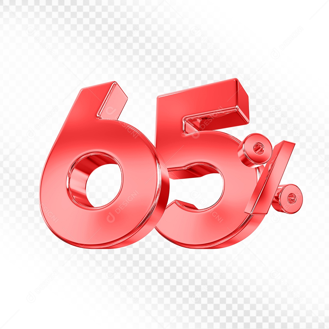 Elemento 3D Número 65% Vermelho para Composição PSD