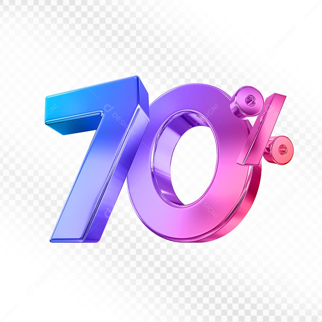 Elemento 3D Número 70% Colorido para Composição PSD