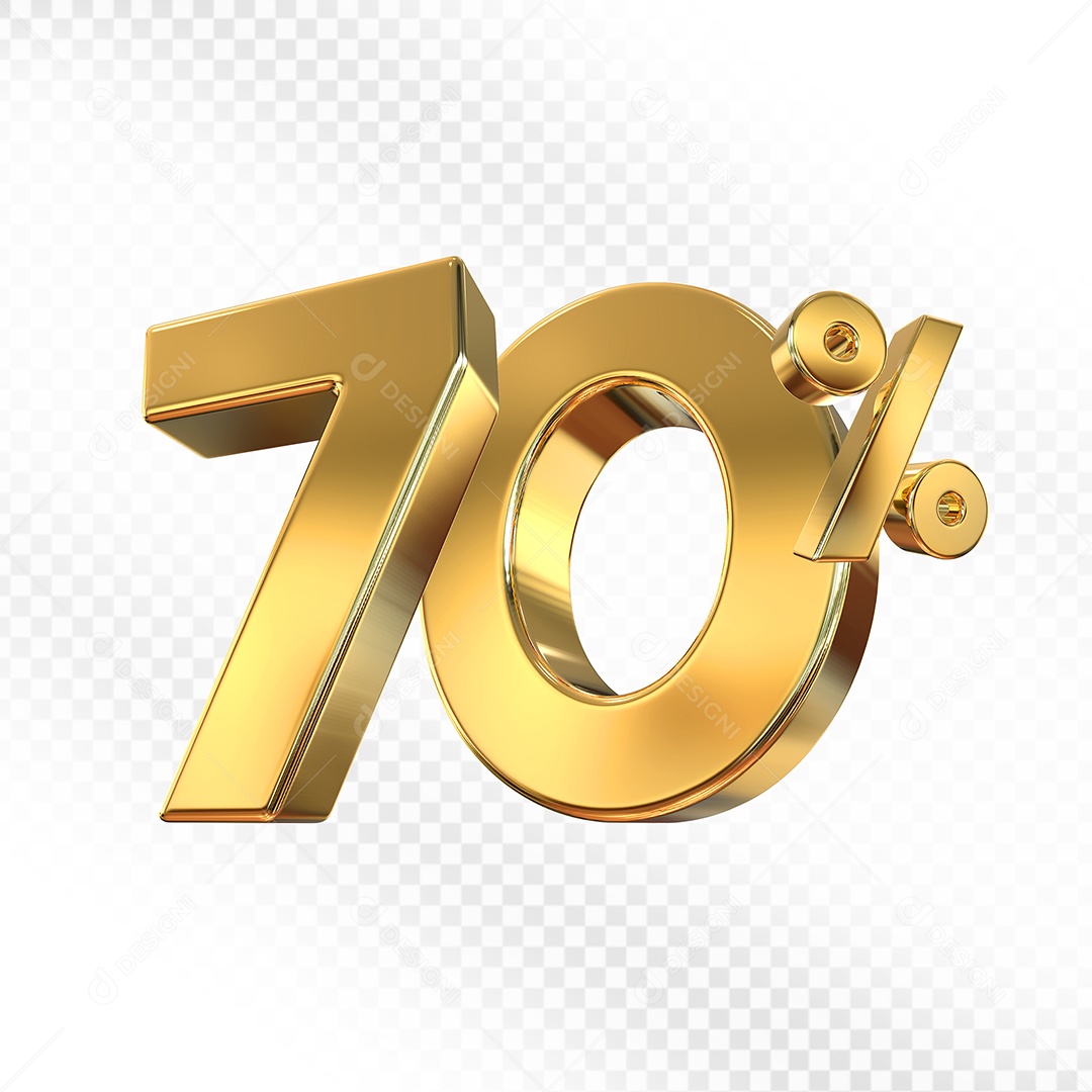 Elemento 3D Número 70% Dourado para Composição PSD