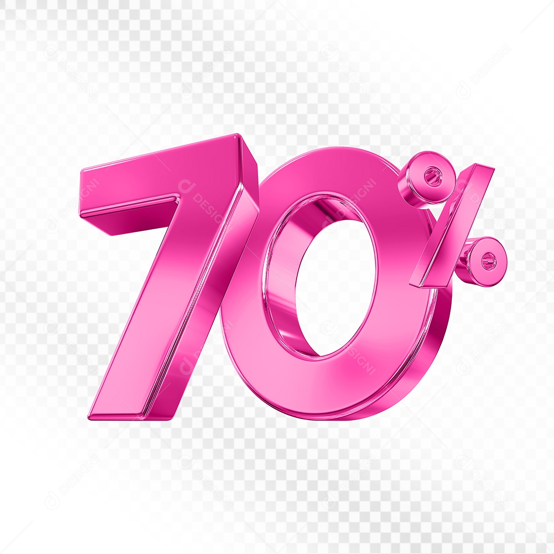 Elemento 3D Número 70% Rosa para Composição PSD