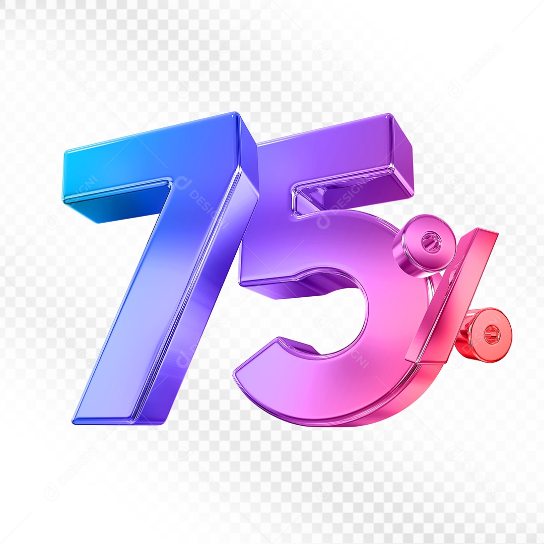 Elemento 3D Número 75% Colorido para Composição PSD